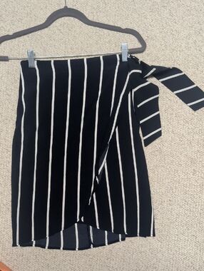 LOFT Navy with White Stripes Wrap Skirt